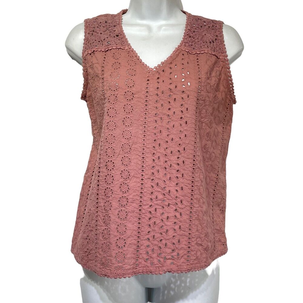 Joie Broderie anglais crochet pink eyelet boho cotton tank top Size S